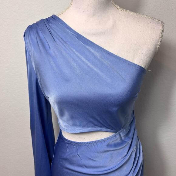 HELLO MOLLY CLASSY GIRL MIDI DRESS BLUE ONE SHOULDER CUT OUT SIZE SMALL NEW - Picture 8 of 9